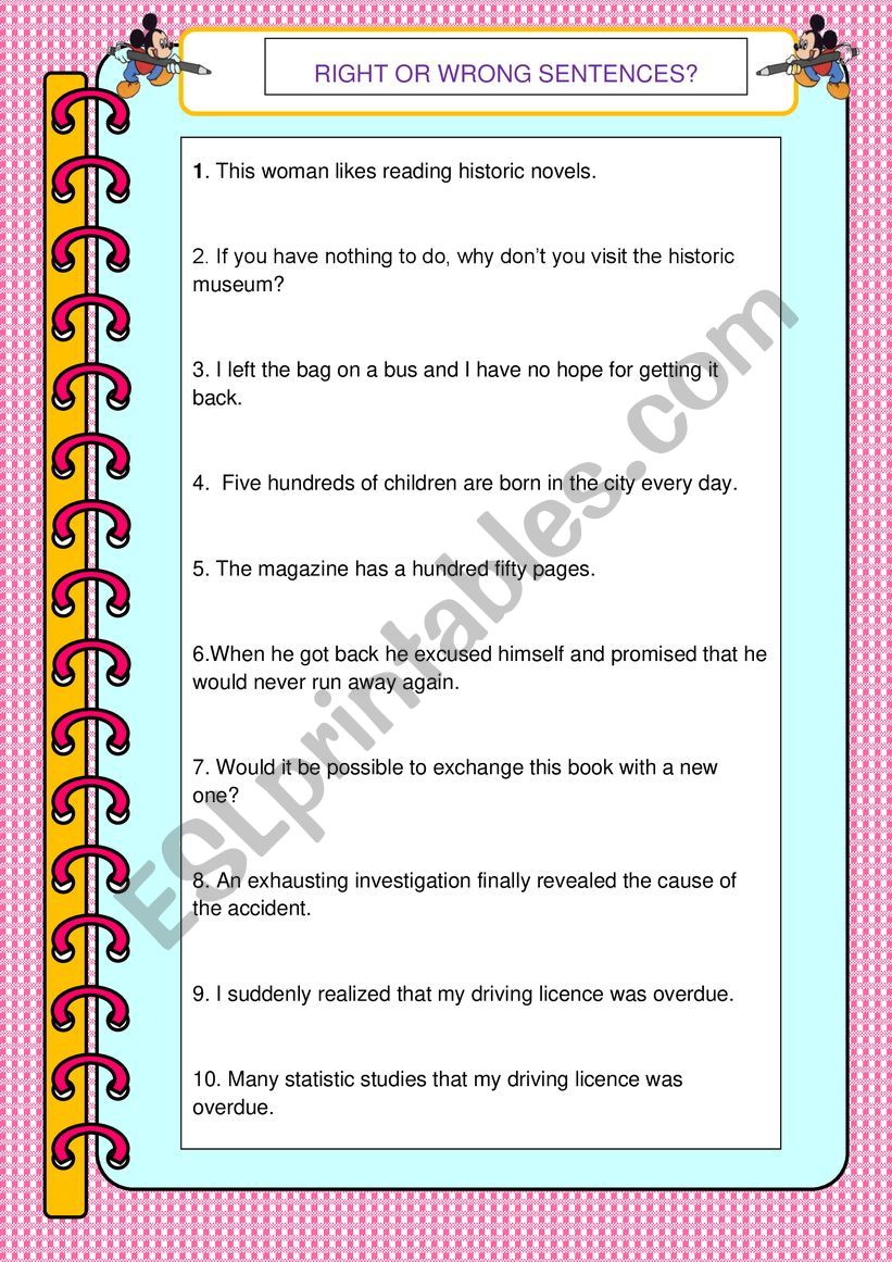 Right or Wrong sentences? worksheet