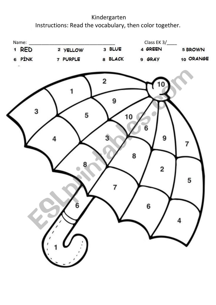 Umbrella and colours. worksheet