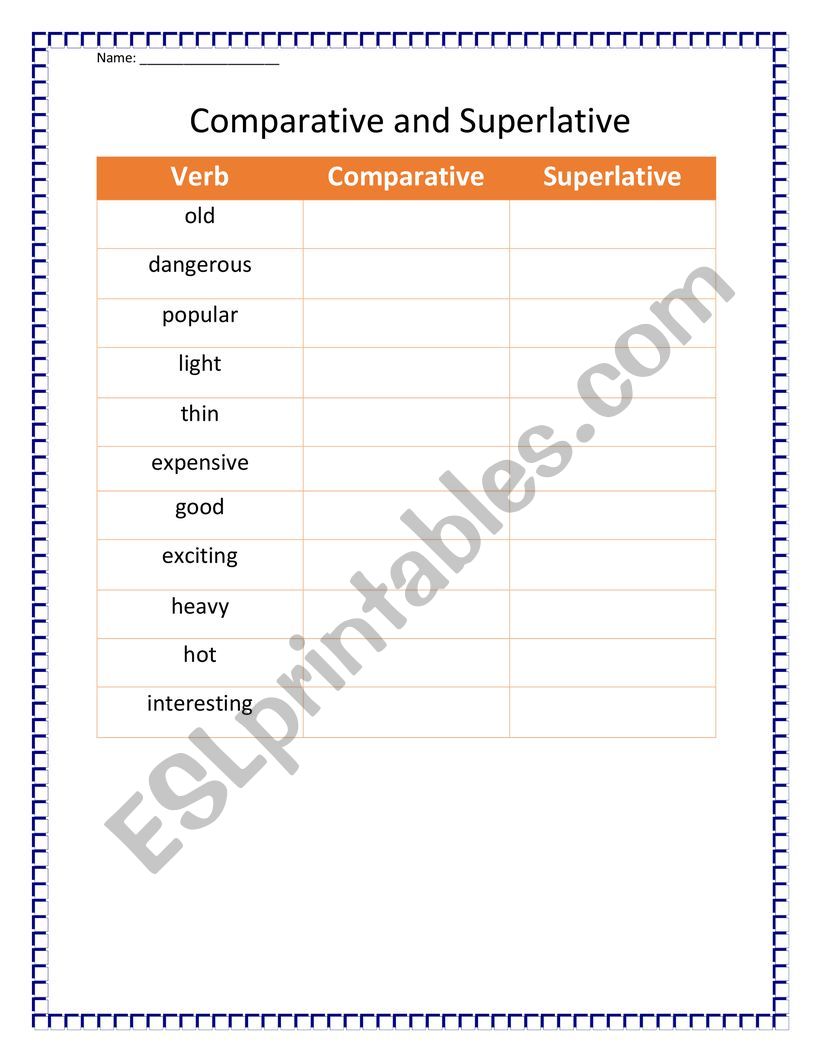 Comparative and Superlative worksheet