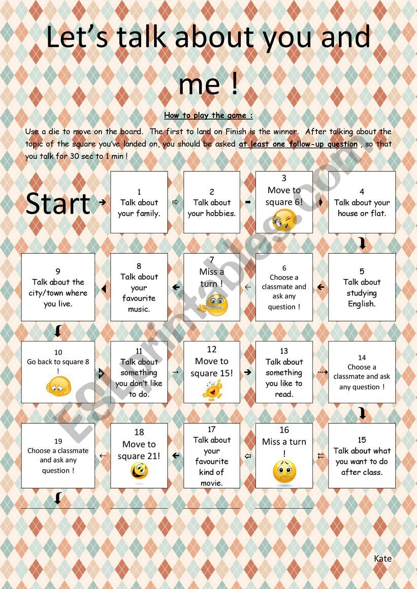 board game worksheet