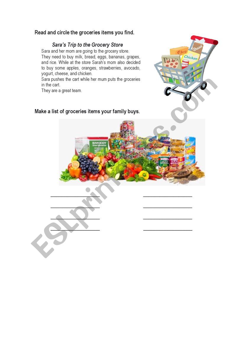 Groceries shopping worksheet
