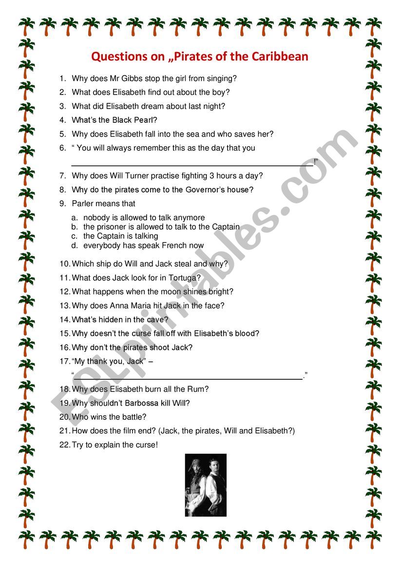 Pirates of the Caribbean worksheet