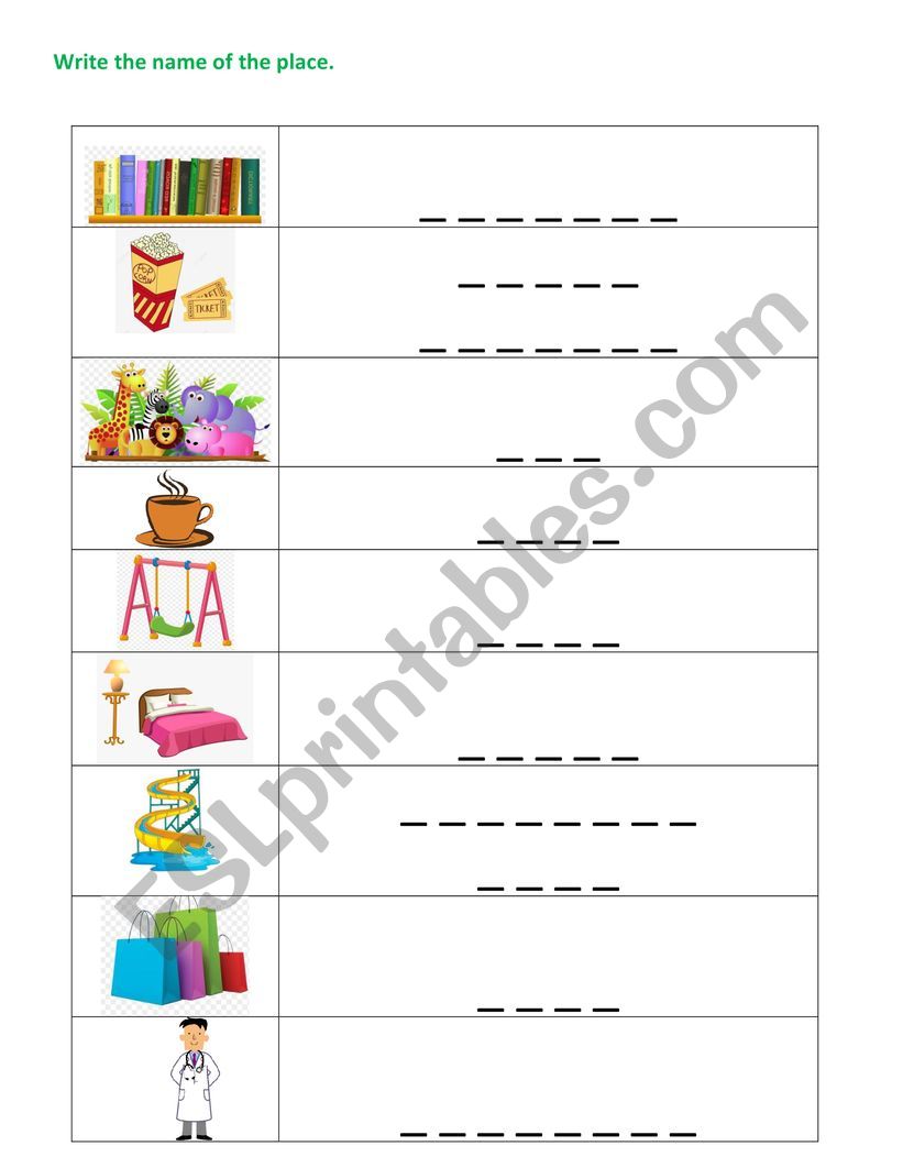 Public places worksheet worksheet