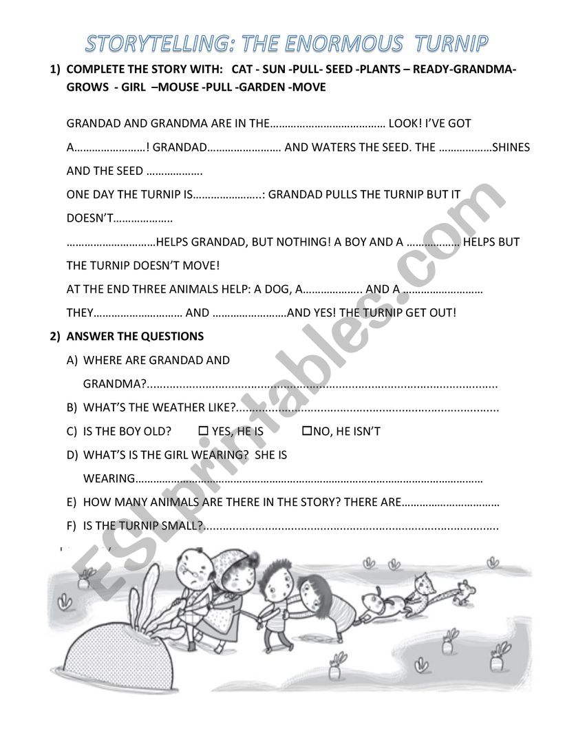 The enormous turnip questions worksheet
