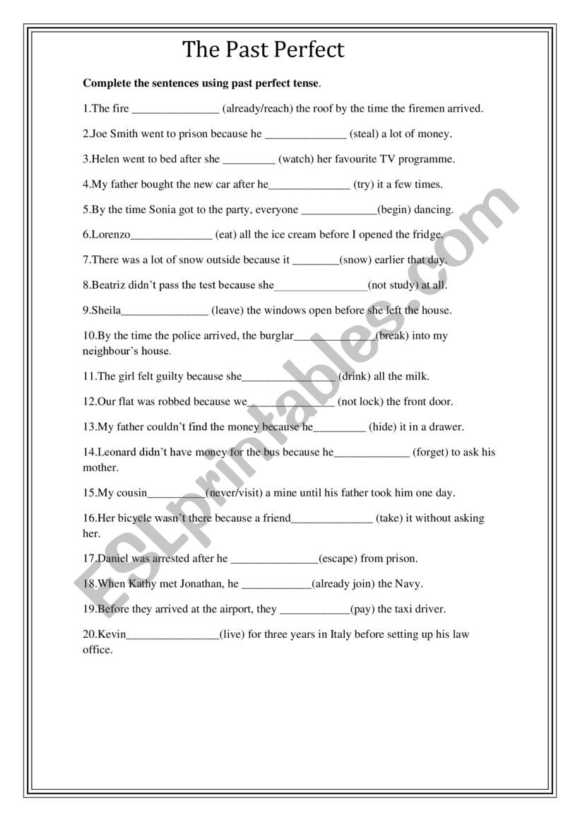 Past Perfect Tense worksheet