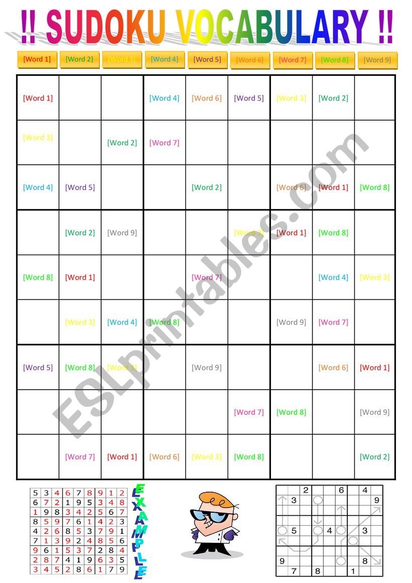 SUDOKU VOCABULARY GAME TEMPLATE