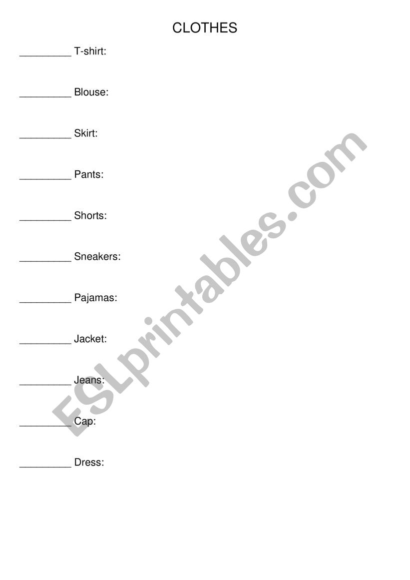 clothes worksheet