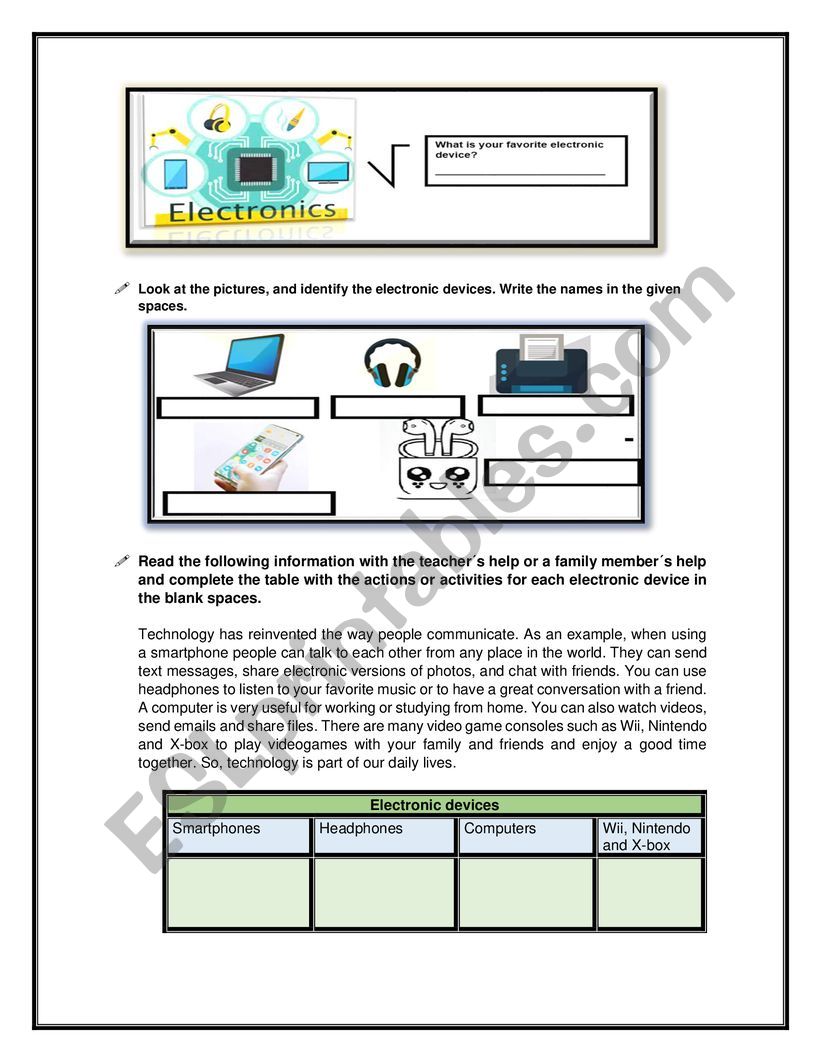 Electronic devices  worksheet