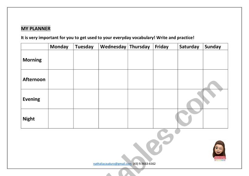 MyPlanner worksheet