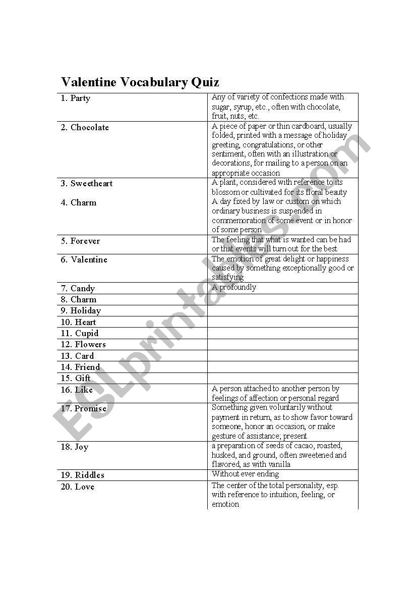 Valentines Quizz worksheet