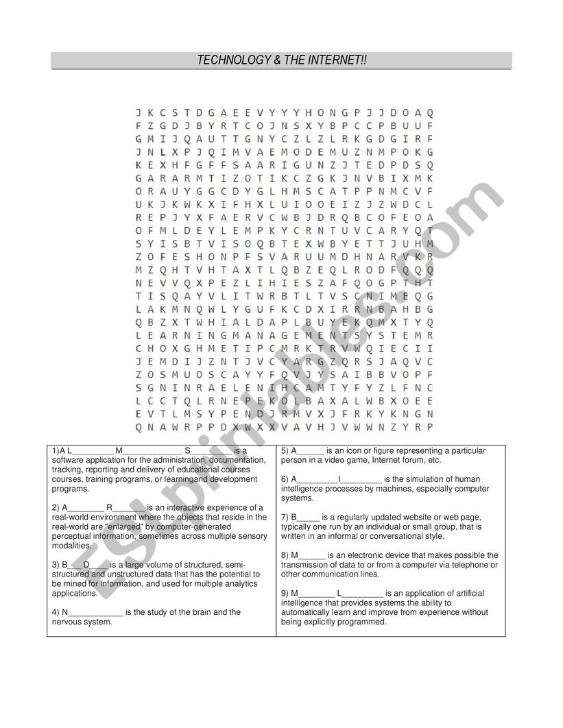 wordsearch puzzle technology esl worksheet by infoenglish3