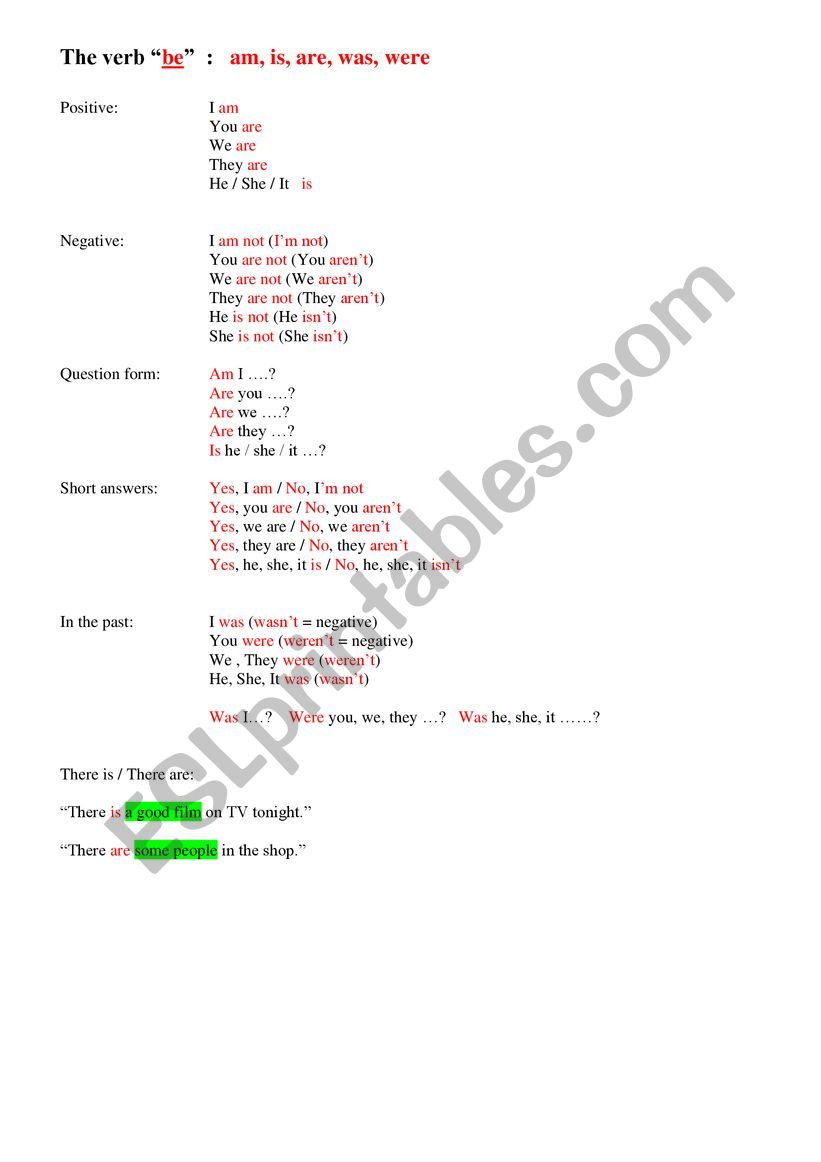 VERB-TO-BE worksheet