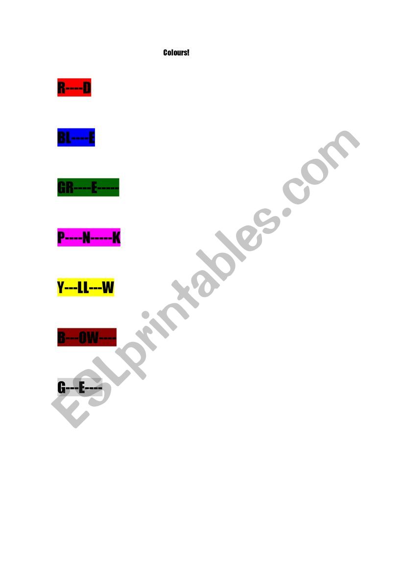 colours worksheet