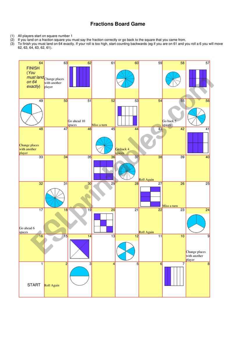 Fractions Boardgame worksheet