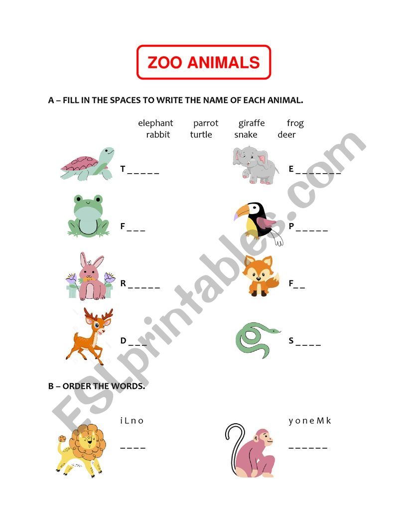 Zoo Animals worksheet