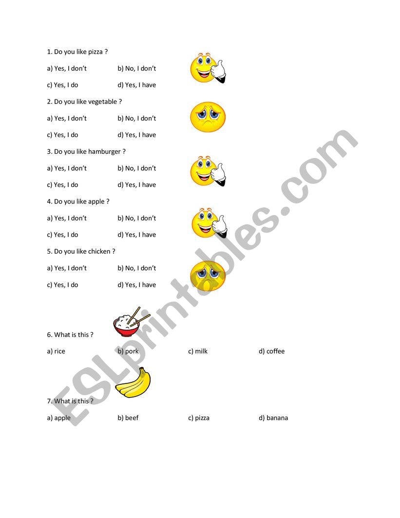 Like and dislike / food / preposition / places 1