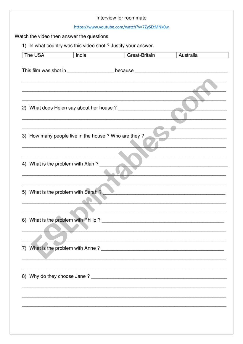 A listening activity to conduct a roommate interview