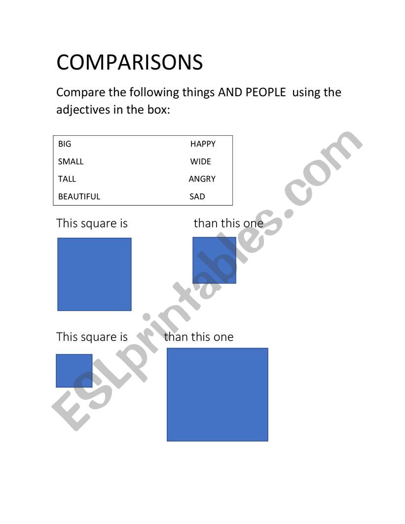 Comparisons Exercise worksheet