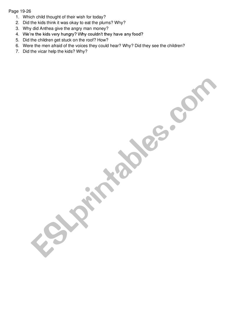 Five Children and It - chapter 3 gist questions classroom worksheet