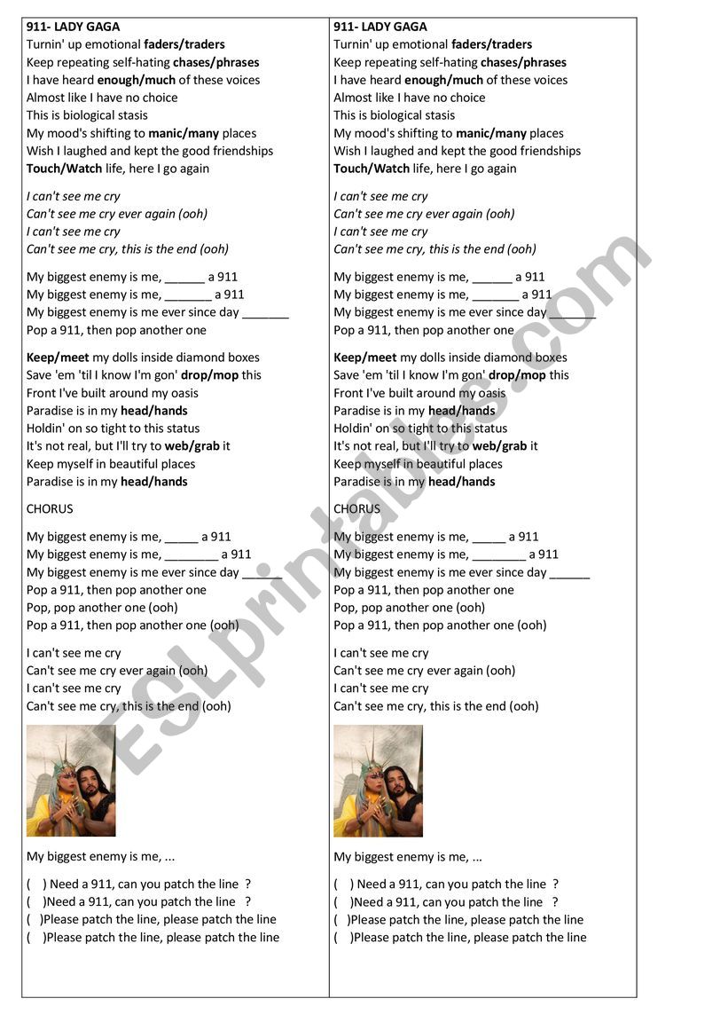 Song 911- Lady Gaga worksheet