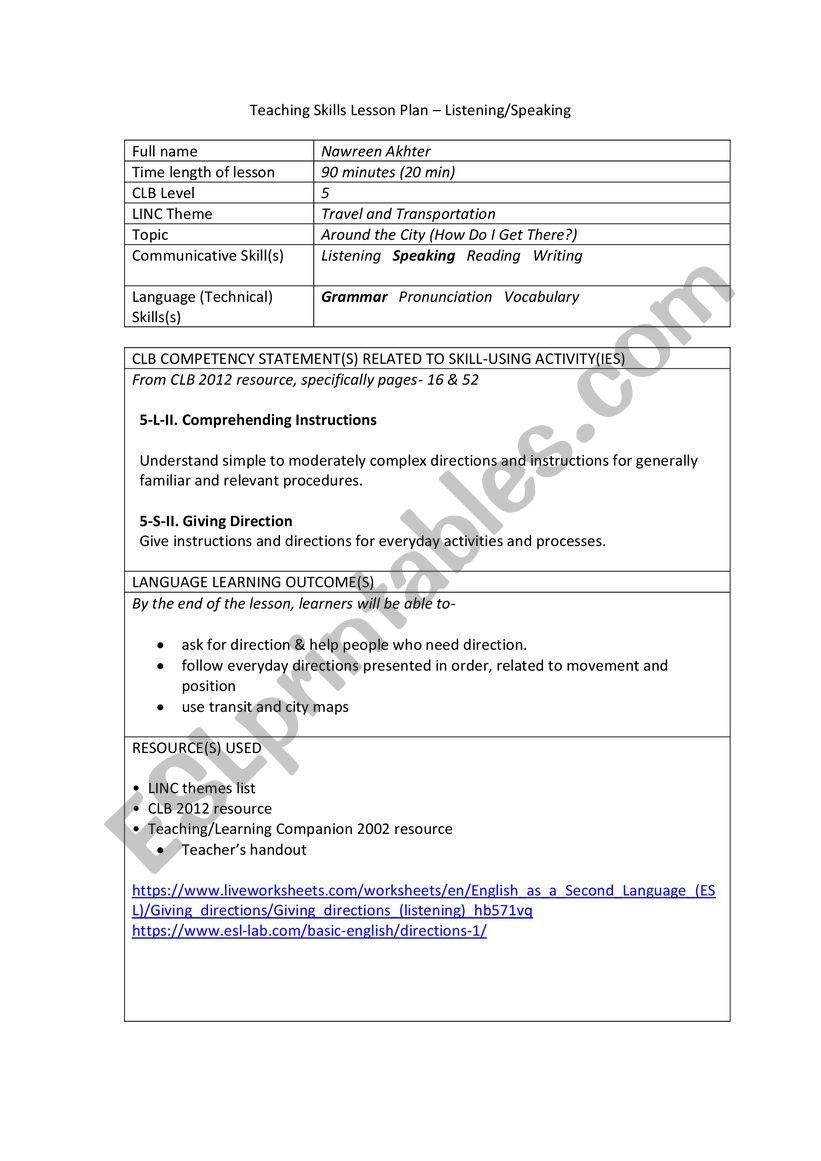 Presentation worksheet