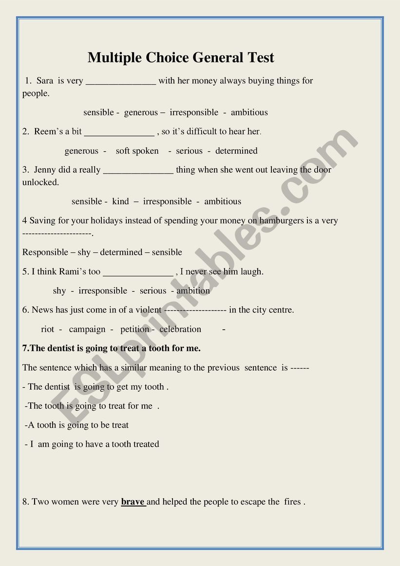 General Test  worksheet