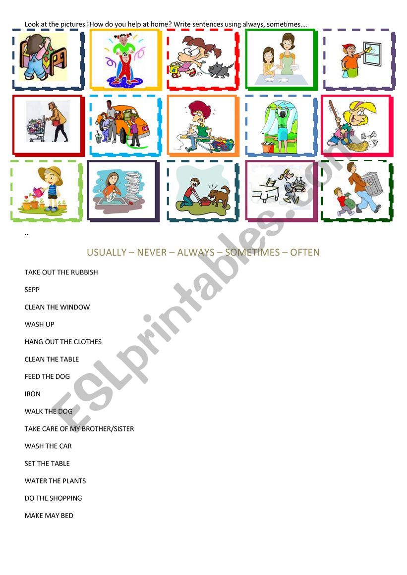 HOUSEHOLD CHORES worksheet