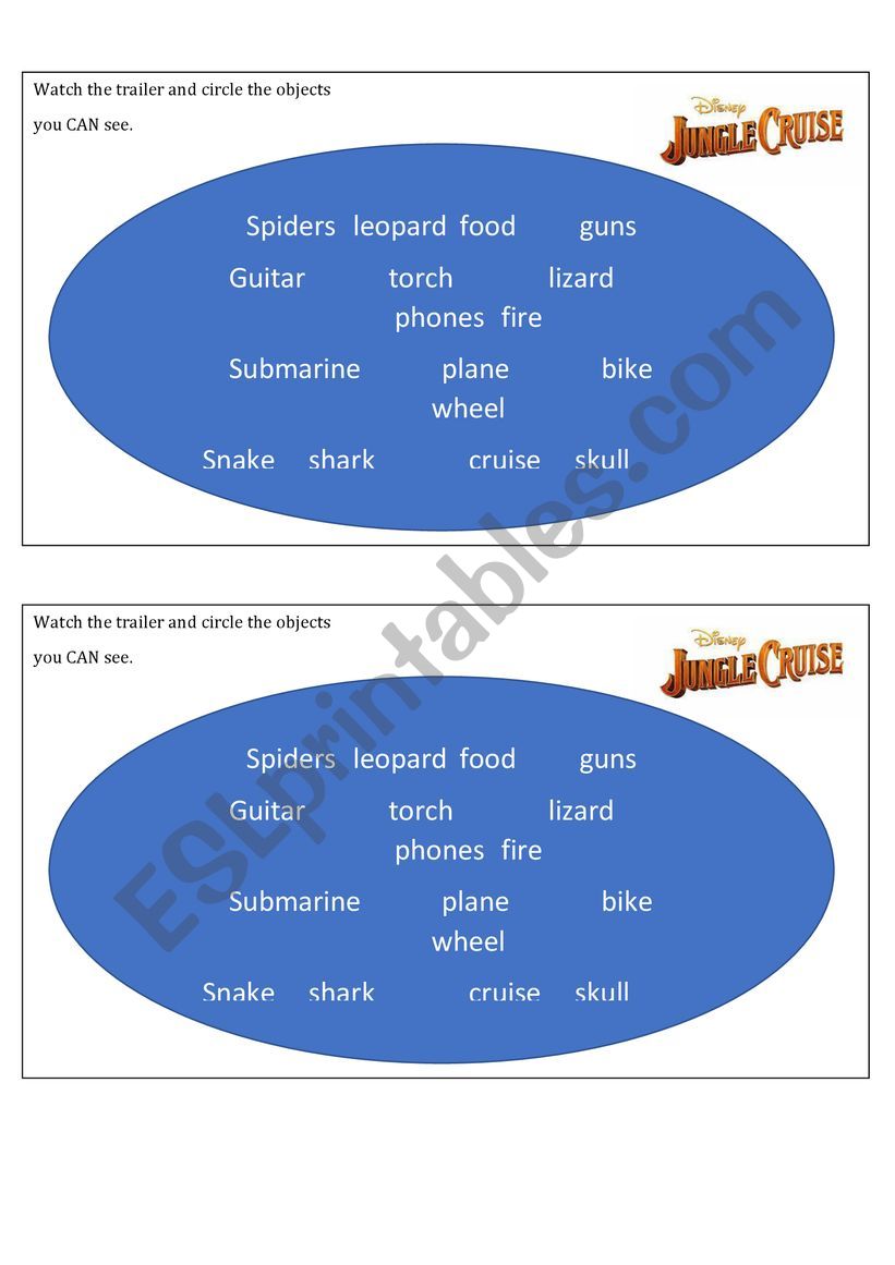 Jungle Cruise trailer worksheet