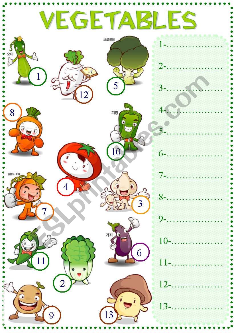 worksheet about vegetables worksheet