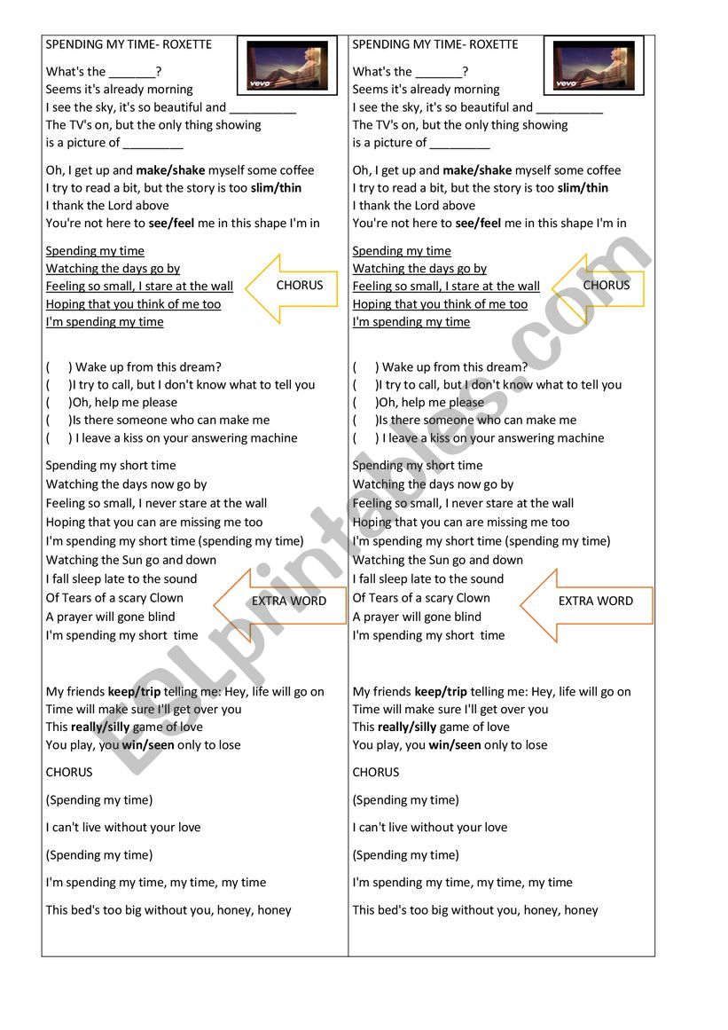 Song Spending My time worksheet