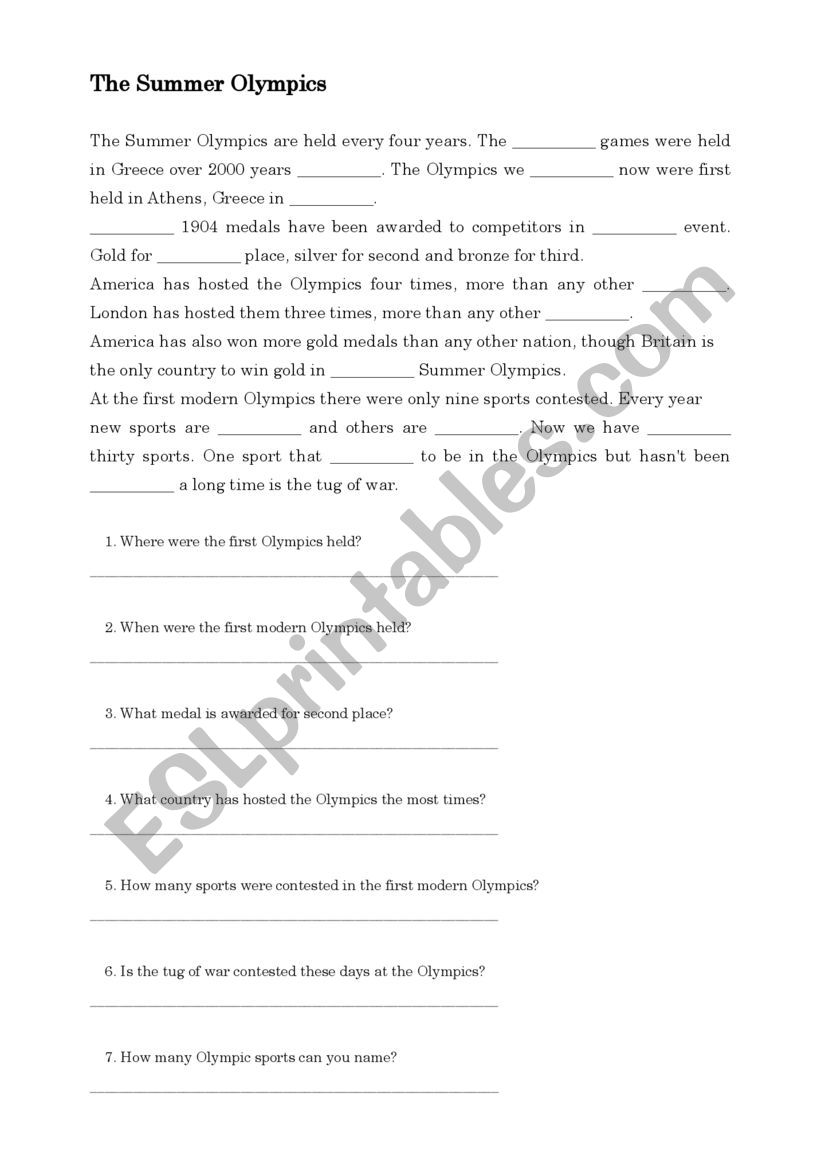 The Summer Olympics worksheet