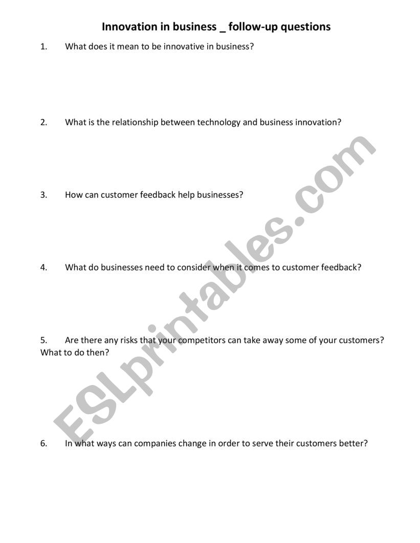 Innovation in Business worksheet