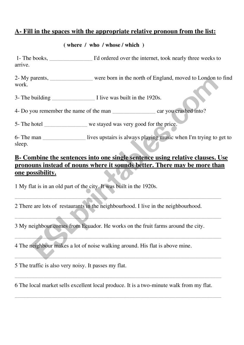 relative pronouns worksheet