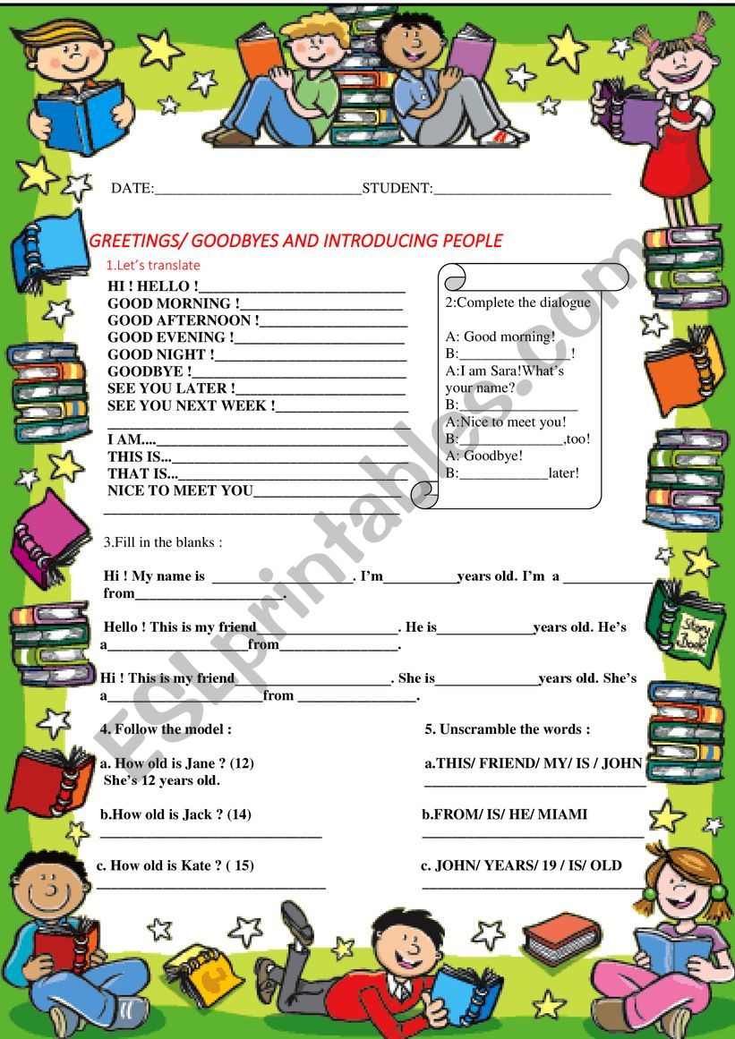 greetings worksheet