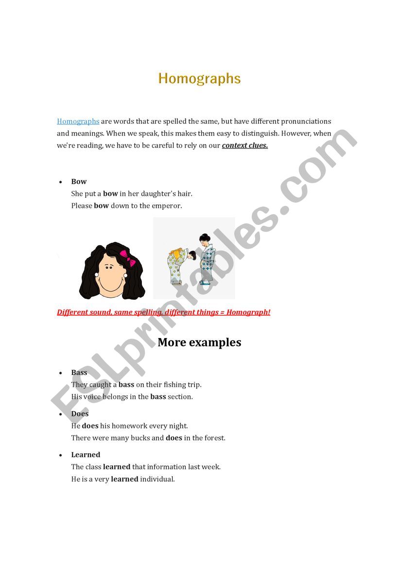 Homographs worksheet