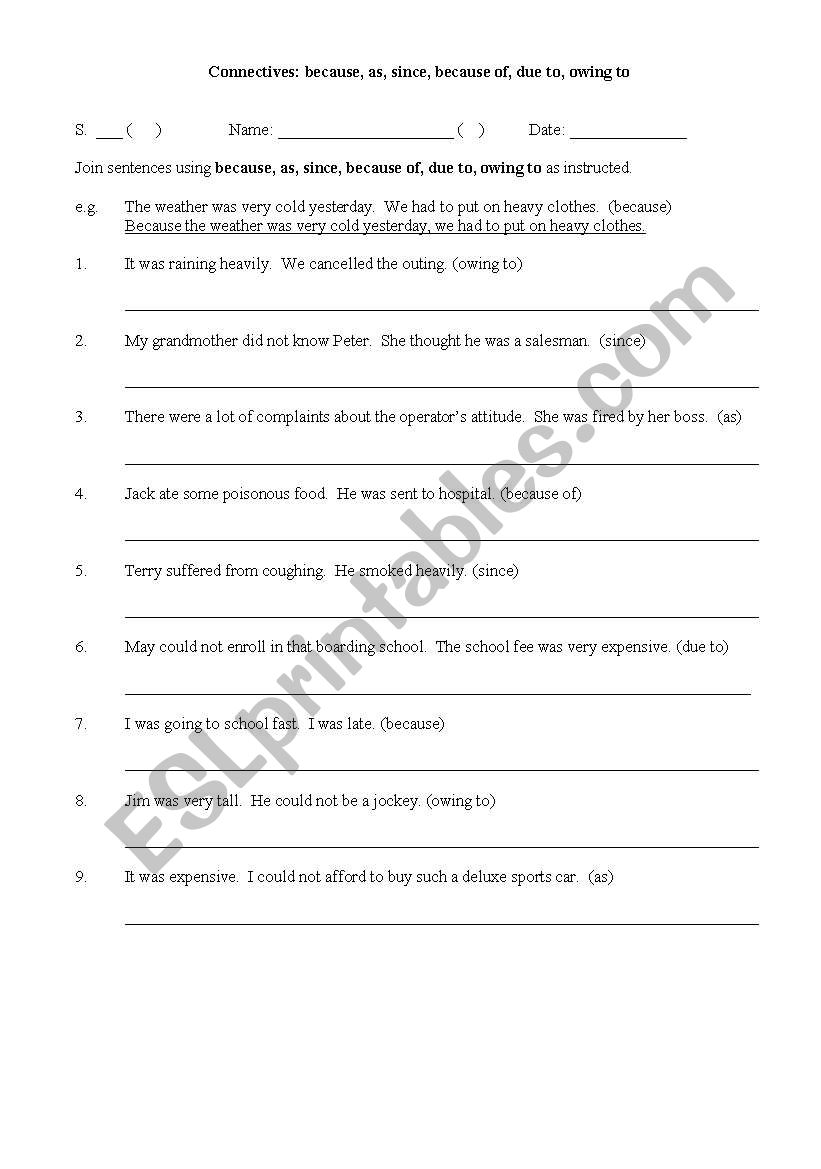 connectives worksheet