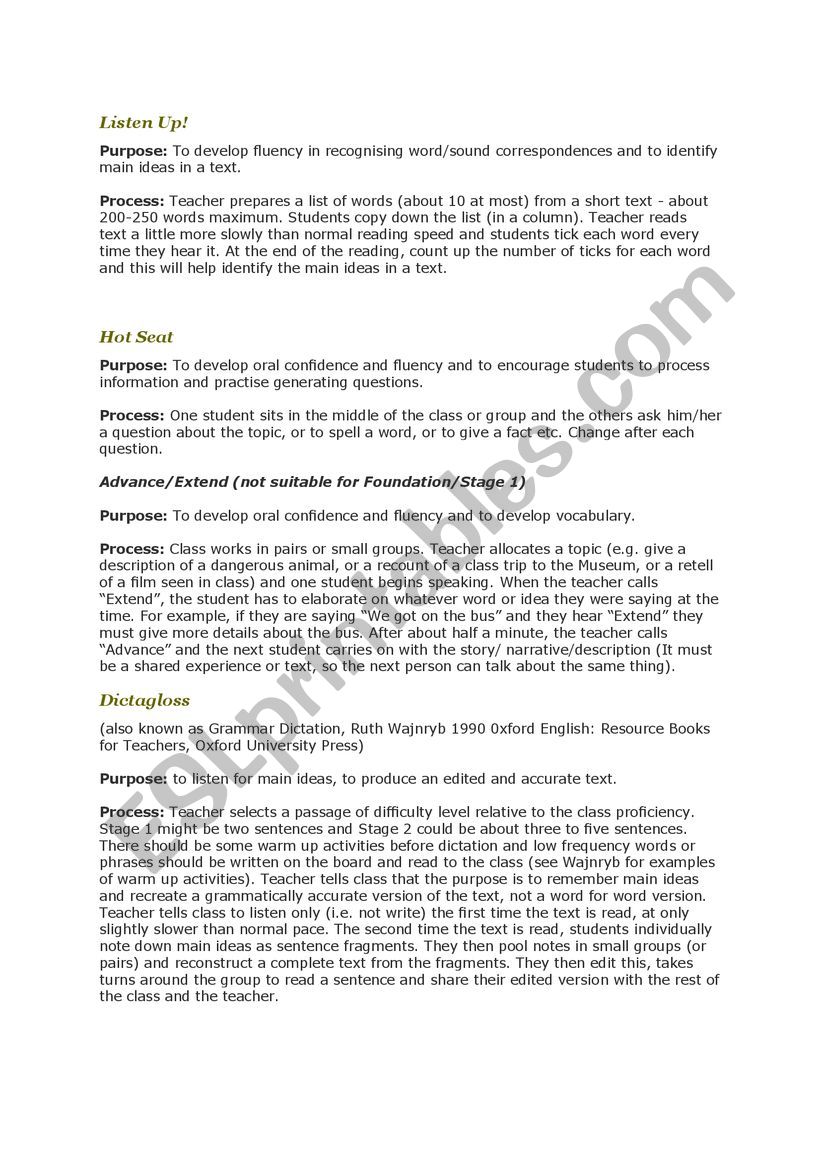 Listen Up worksheet