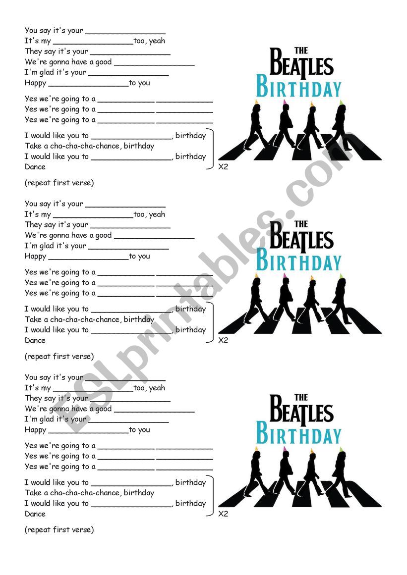The Beatles Birthday worksheet