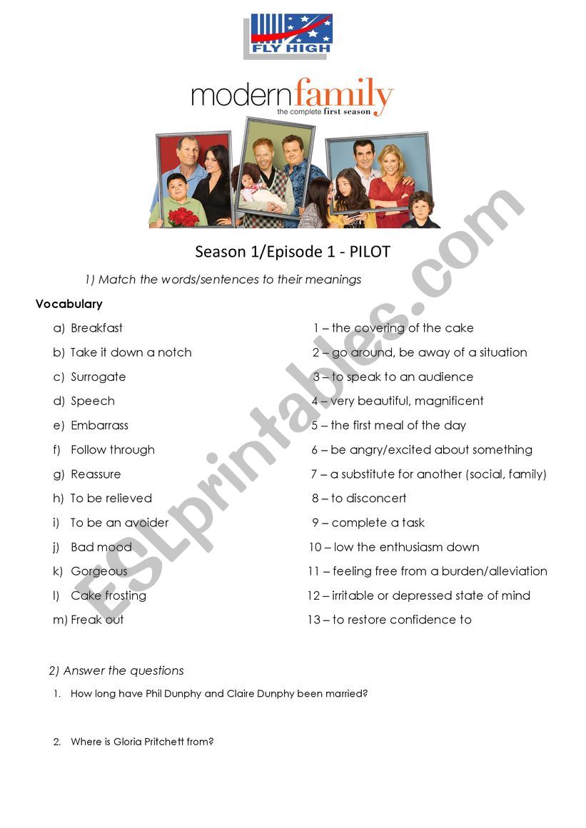 Modern Family season 01 episode 01 worksheet