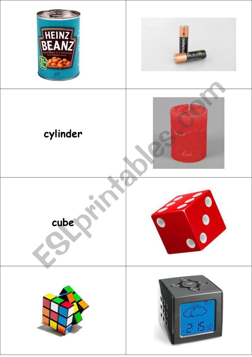 3D shapes matching cards.  Sphere, cylinder, cube, cuboid, pyramid