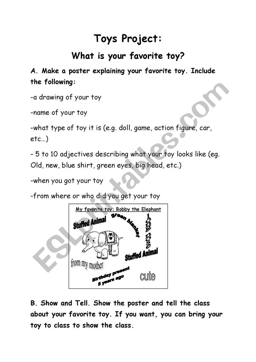 My favourite toy project worksheet