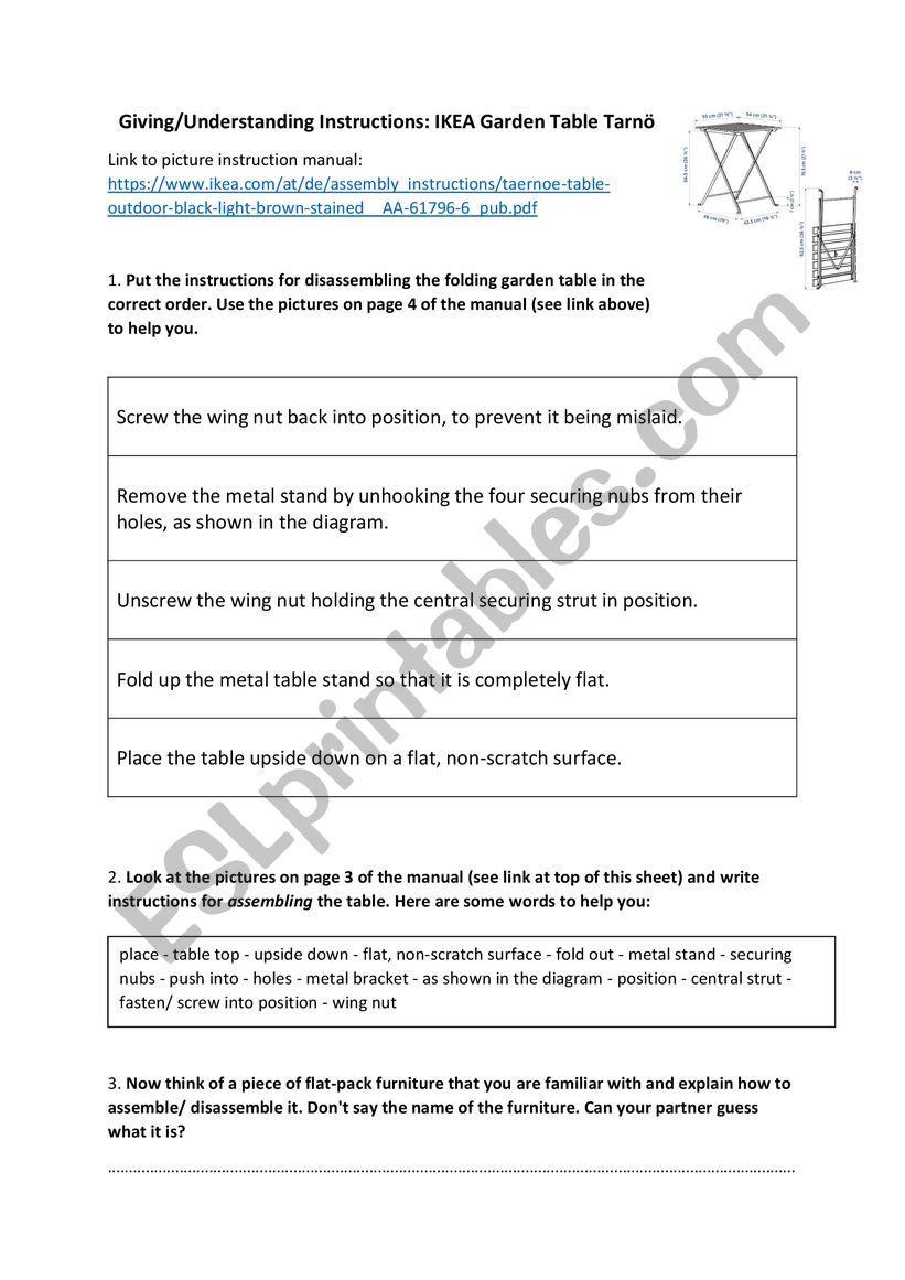 Giving/understanding instructions: IKEA Garden Table Tarn