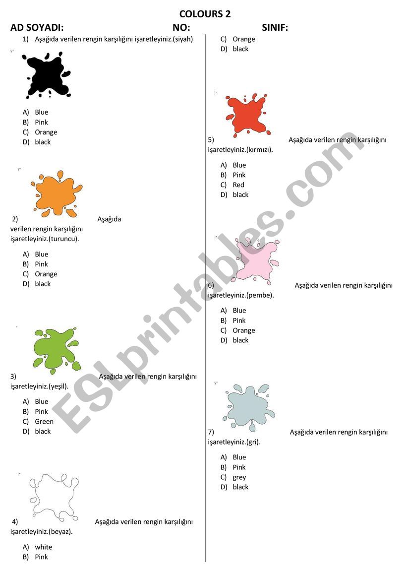 colours worksheet