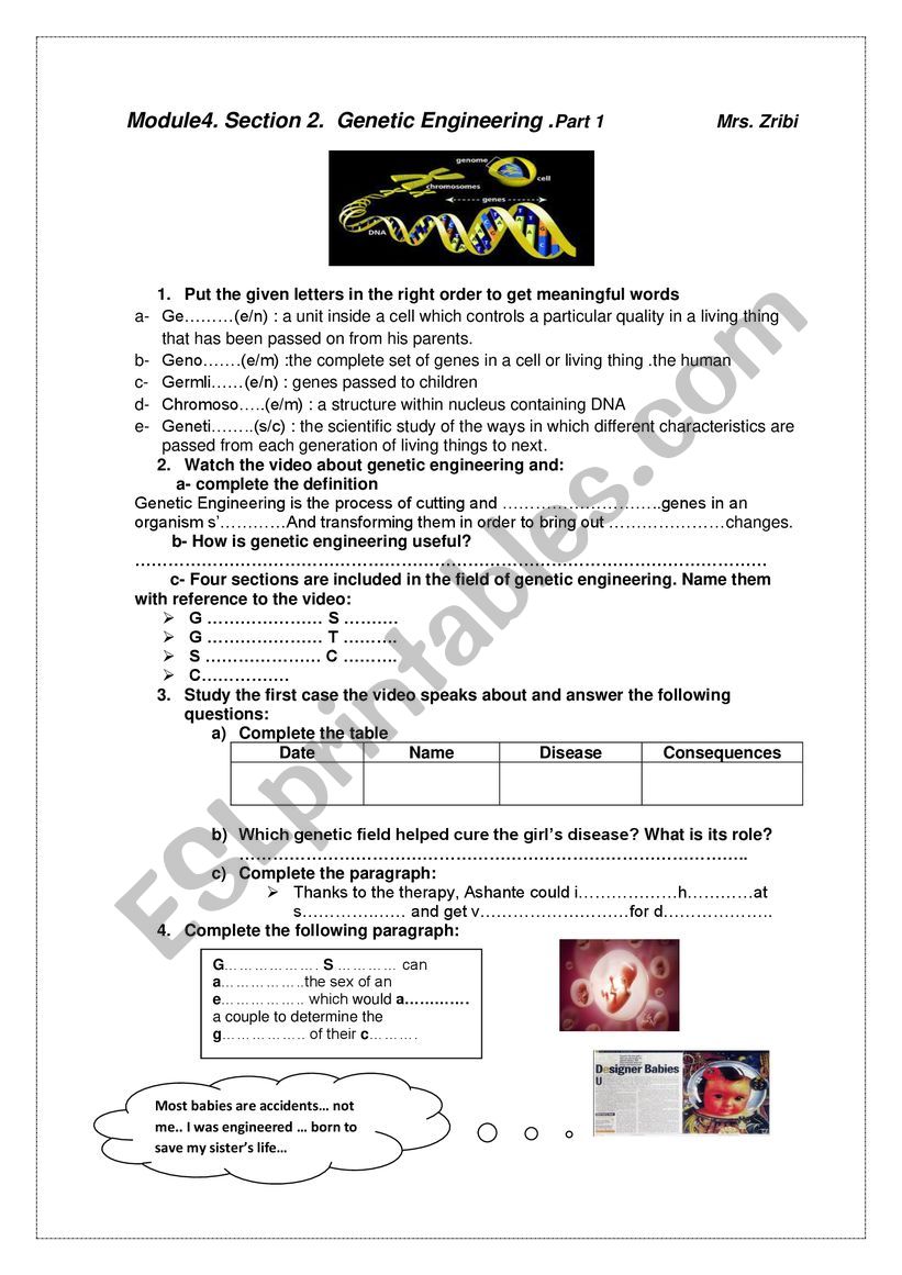 3rd form genetic engineering  worksheet