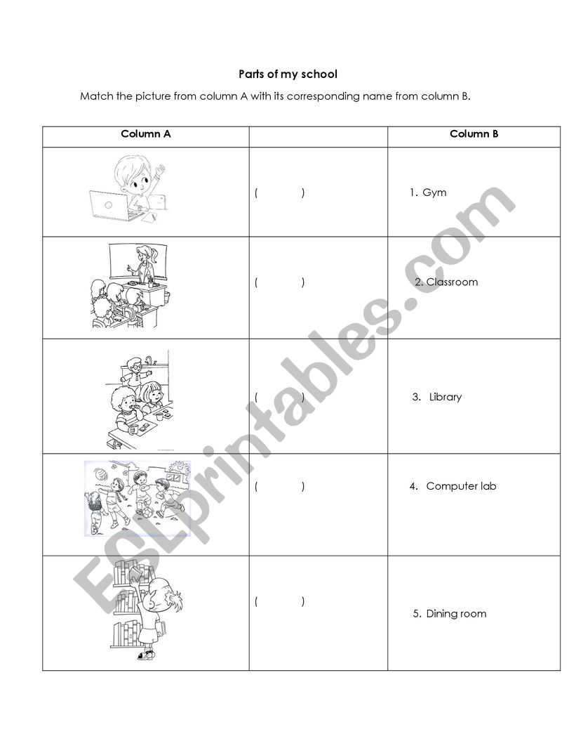 Places in my school worksheet