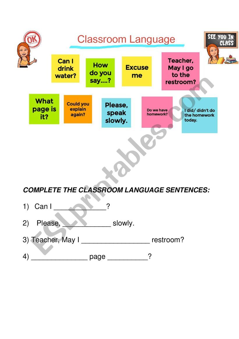 Classroom Language worksheet