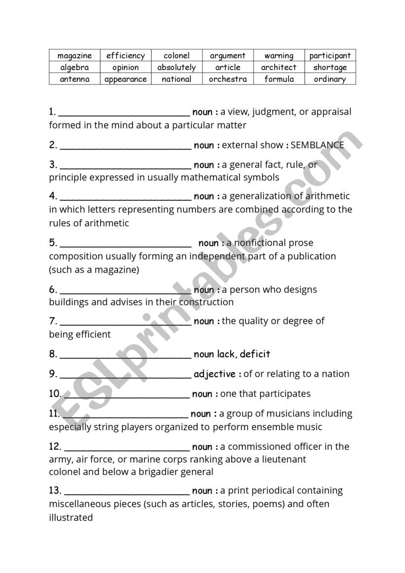 Spelling Words Definitions Grade 6 Week 13