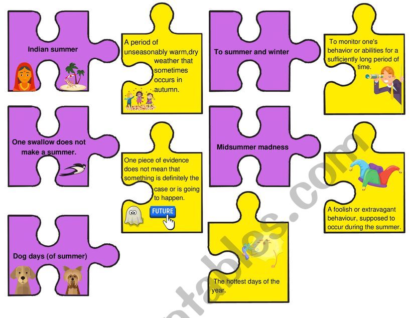 Summer Idioms(puzzles) worksheet
