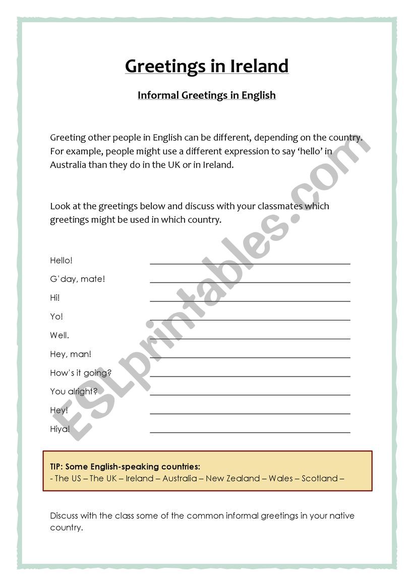 Greetings in Ireland - Informal Greetings