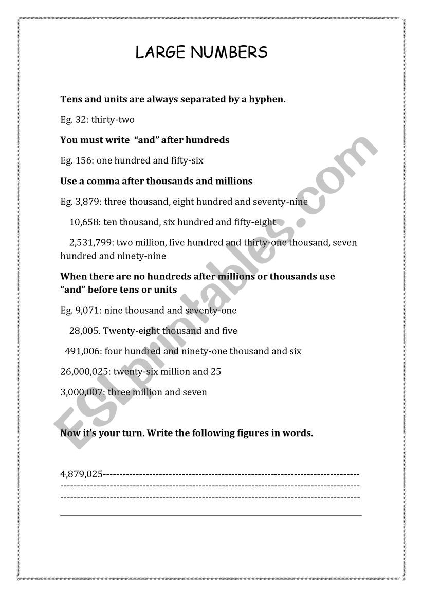 Numbers worksheet